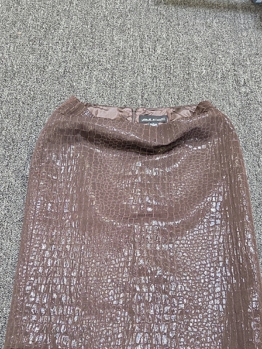 Leslie Stuart Brown Croc-Embossed Pencil Skirt